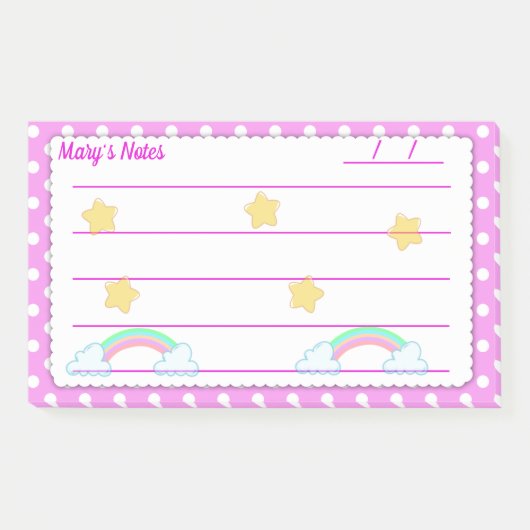 Roze polakstippen, schattige sterren & regenbogen  post-it® notes (Voorkant)