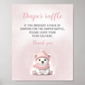 Roze Polar Beer Baby shower Luier Raffle Sign Poster (Voorkant)