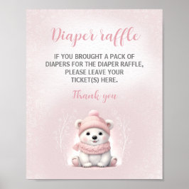Roze Polar Beer Baby shower Luier Raffle Sign Poster
