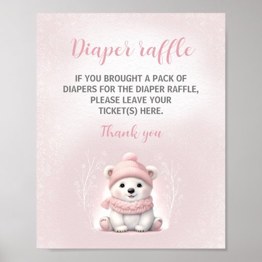Roze Polar Beer Baby shower Luier Raffle Sign Poster (Voorkant)