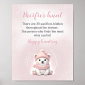 Roze Polar Beer Baby shower Pacifier Hunt Game Poster (Voorkant)