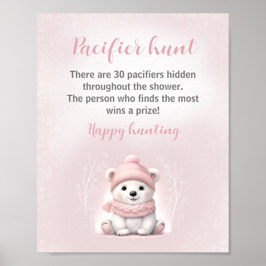 Roze Polar Beer Baby shower Pacifier Hunt Game Poster (Voorkant)