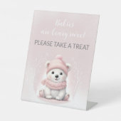 Roze Polar Beer Baby shower Pedestal Favor Sign Reclamebord Met Voetstuk (Voorkant)