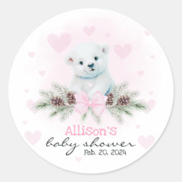 Roze Polar Beer Cub Meisje Harten Winter Baby show Ronde Sticker