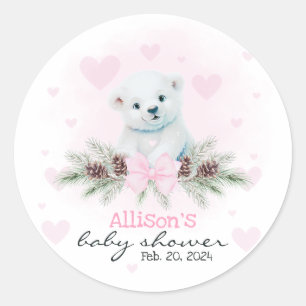 Roze Polar Beer Cub Meisje Harten Winter Baby show Ronde Sticker