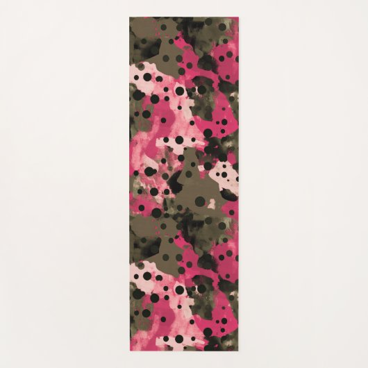 Roze Polcamo Polka Dot en Camouflage Hybride Yogamat (Voorkant)