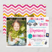 Roze politiemeisje Birthday Party Kaart (Voorkant / Achterkant)