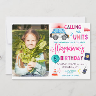 Roze politiemeisje Birthday Party Kaart