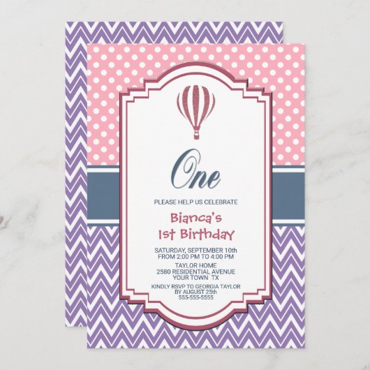 Roze Polka Dot 1e Verjaardagsfeest Kaart (Voorkant / Achterkant)