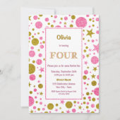 Roze Polka Dot 4e Verjaardagsfeestje Kaart (Voorkant)