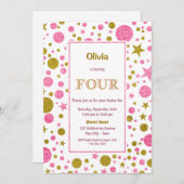Roze Polka Dot 4e Verjaardagsfeestje Kaart (Voorkant / Achterkant)