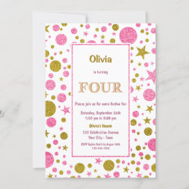 Roze Polka Dot 4e Verjaardagsfeestje Kaart