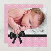 Roze Polka Dot Baby Meisje Foto Geboorte Aankondiging (Voorkant / Achterkant)