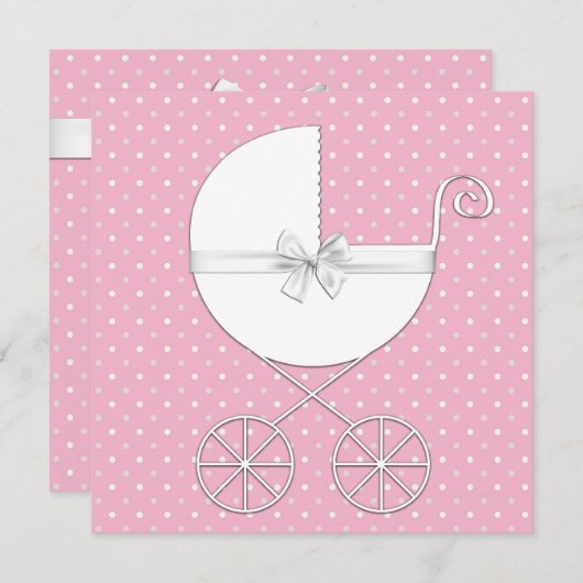 Roze Polka Dot Baby Shower Uitnodigingen (Voorkant / Achterkant)