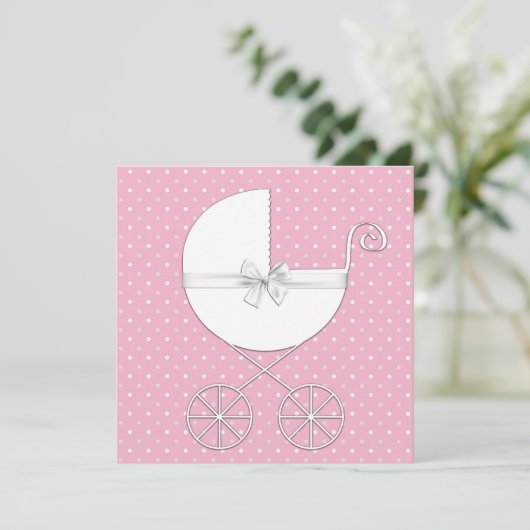 Roze Polka Dot Baby Shower Uitnodigingen (Staand voorkant)