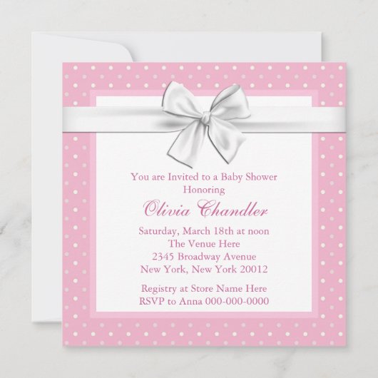 Roze Polka Dot Baby Shower Uitnodigingen (Achterkant)