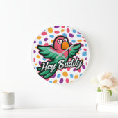 Roze polka dot Bird Grote Klok (Huis)