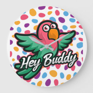 Roze polka dot Bird Grote Klok