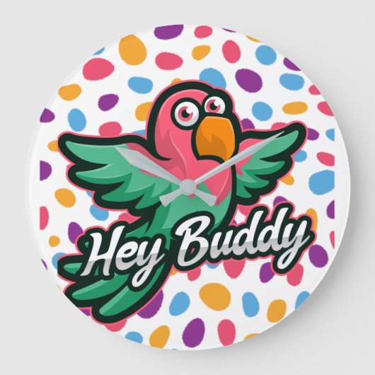 Roze polka dot Bird Grote Klok (Voorkant)