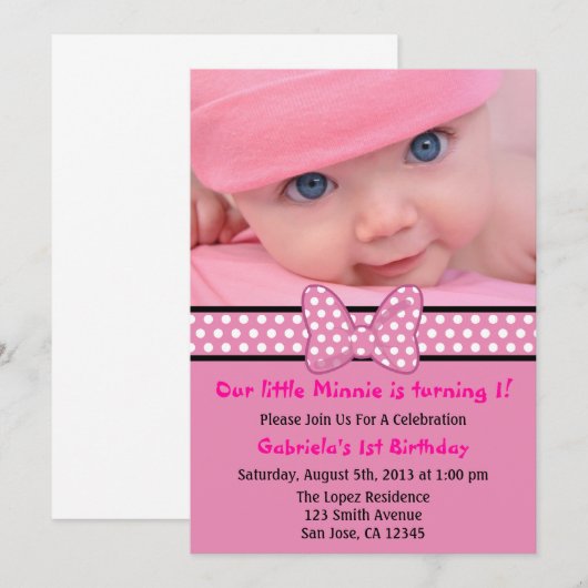 Roze Polka Dot Bow Uitnodiging (Voorkant / Achterkant)