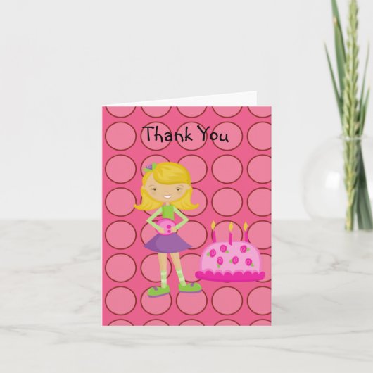 Roze, Polka Dot, Bowling Girl Dank je Bedankkaart (Voorkant)