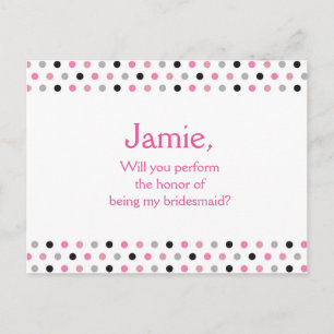 Roze polka dot bridesmaid voorstel uitnodiging briefkaart