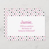 Roze polka dot bruidsmeisje voorstel uitnodiging briefkaart (Voorkant / Achterkant)