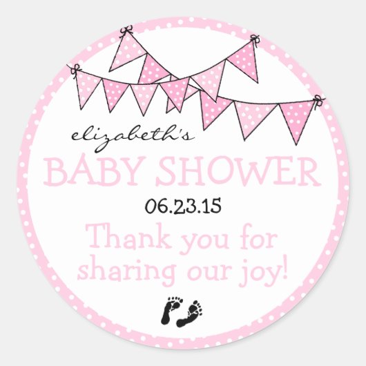 Roze Polka Dot Bunting Baby shower Dank u Ronde Sticker (Voorkant)