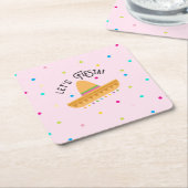 Roze Polka Dot Cinco de Mayo Let's Fiesta Kartonnen Onderzetters (Schuin)