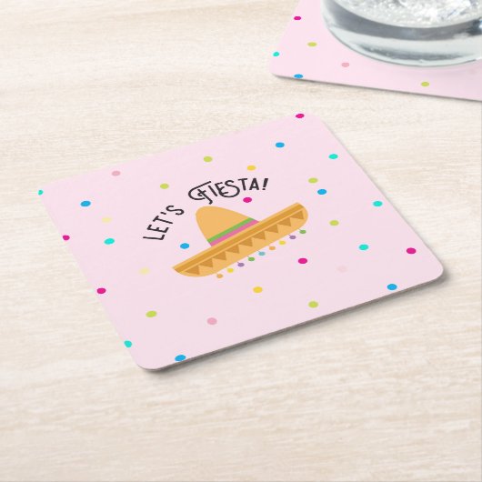 Roze Polka Dot Cinco de Mayo Let's Fiesta Kartonnen Onderzetters (Schuin)