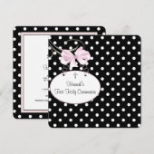 Roze Polka Dot Cross Girls Eerste Communie Kaart (Voorkant / Achterkant)