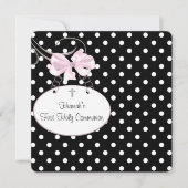 Roze Polka Dot Cross Girls Eerste Communie Kaart (Voorkant)