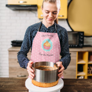 Roze Polka Dot Cupcake Keuken Gepersonaliseerd Schort