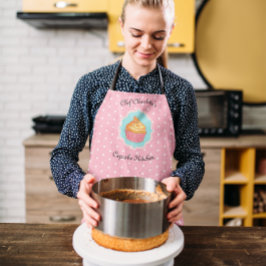 Roze Polka Dot Cupcake Keuken Gepersonaliseerd Schort