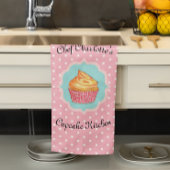 Roze Polka Dot Cupcake Keuken Gepersonaliseerd Theedoek