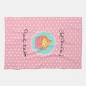 Roze Polka Dot Cupcake Keuken Gepersonaliseerd Theedoek (Horizontaal)