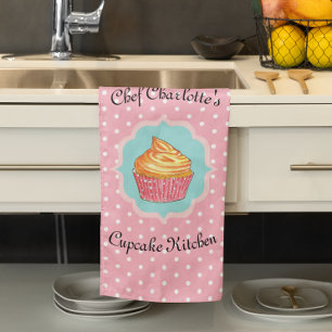 Roze Polka Dot Cupcake Kitchen Aangepast Theedoek