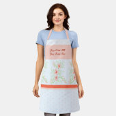 Roze polka dot en bloemig schort (Gedragen)