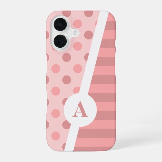  Roze Polka Dot en Stripe Pattern iPhone 16 Hoesje (Achterkant)