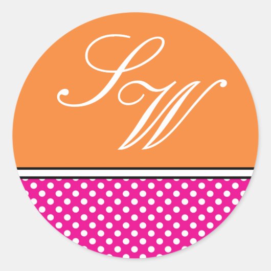 Roze Polka Dot en Tangerine Bruiloft Sticker (Voorkant)