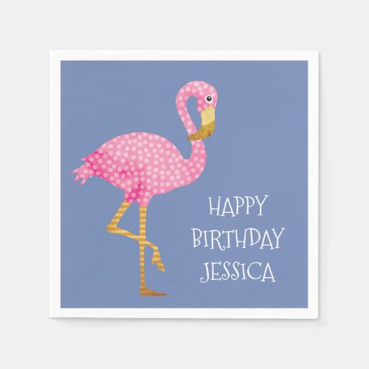 Roze Polka Dot Flamingo Verjaardag Servetten (Voorkant)