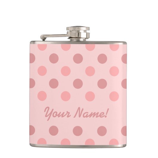 Roze Polka Dot Flask met Jouw naam Heupfles (Voorkant)