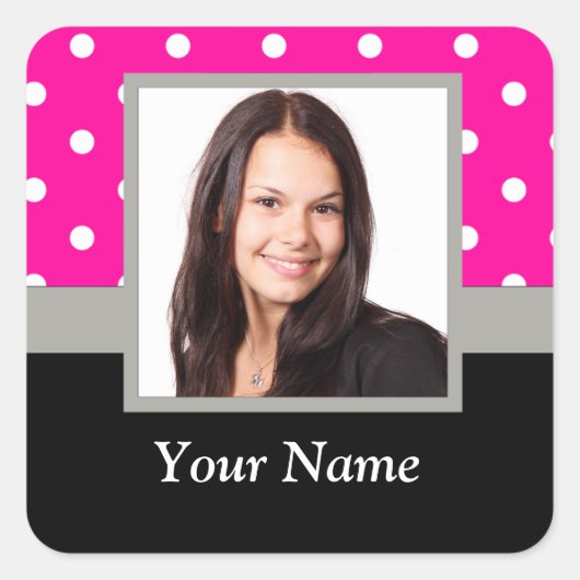 Roze Polka dot fotosjabloon Vierkante Sticker (Voorkant)