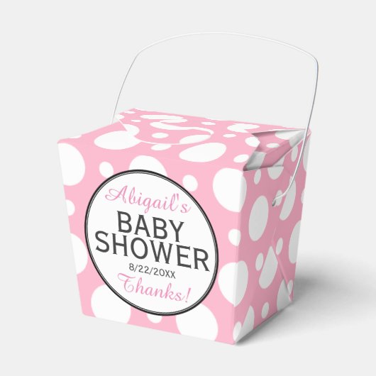 Roze Polka Dot Gepersonaliseerde Douche Favor Boxe Bedankdoosjes (Voorkant Zijde)