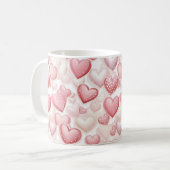 Roze Polka Dot Hartpatroon Koffiemok (Voorkant links)