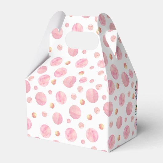 Roze polka dot hatende baby dinosaurus gepersonali bedankdoosjes (Achterkant)