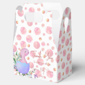 Roze polka dot hatende baby dinosaurus gepersonali bedankdoosjes (Geopend)