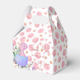 Roze polka dot hatende baby dinosaurus gepersonali bedankdoosjes