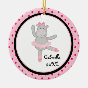 Roze Polka Dot Hippo Ballerina kerstversiering Keramisch Ornament