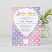 Roze Polka Dot Hot Air Ballon Birthday Uitnodiging (Staand voorkant)